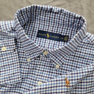 Ralph Lauren Men's Large Blue Multicolor Plaid Long Sleeve Oxford Flesh Pony